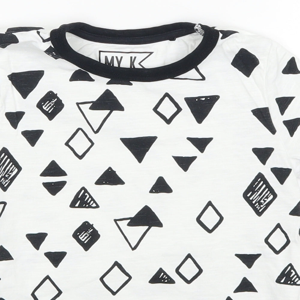 MY K Boys White Geometric  Basic T-Shirt Size 3-4 Years