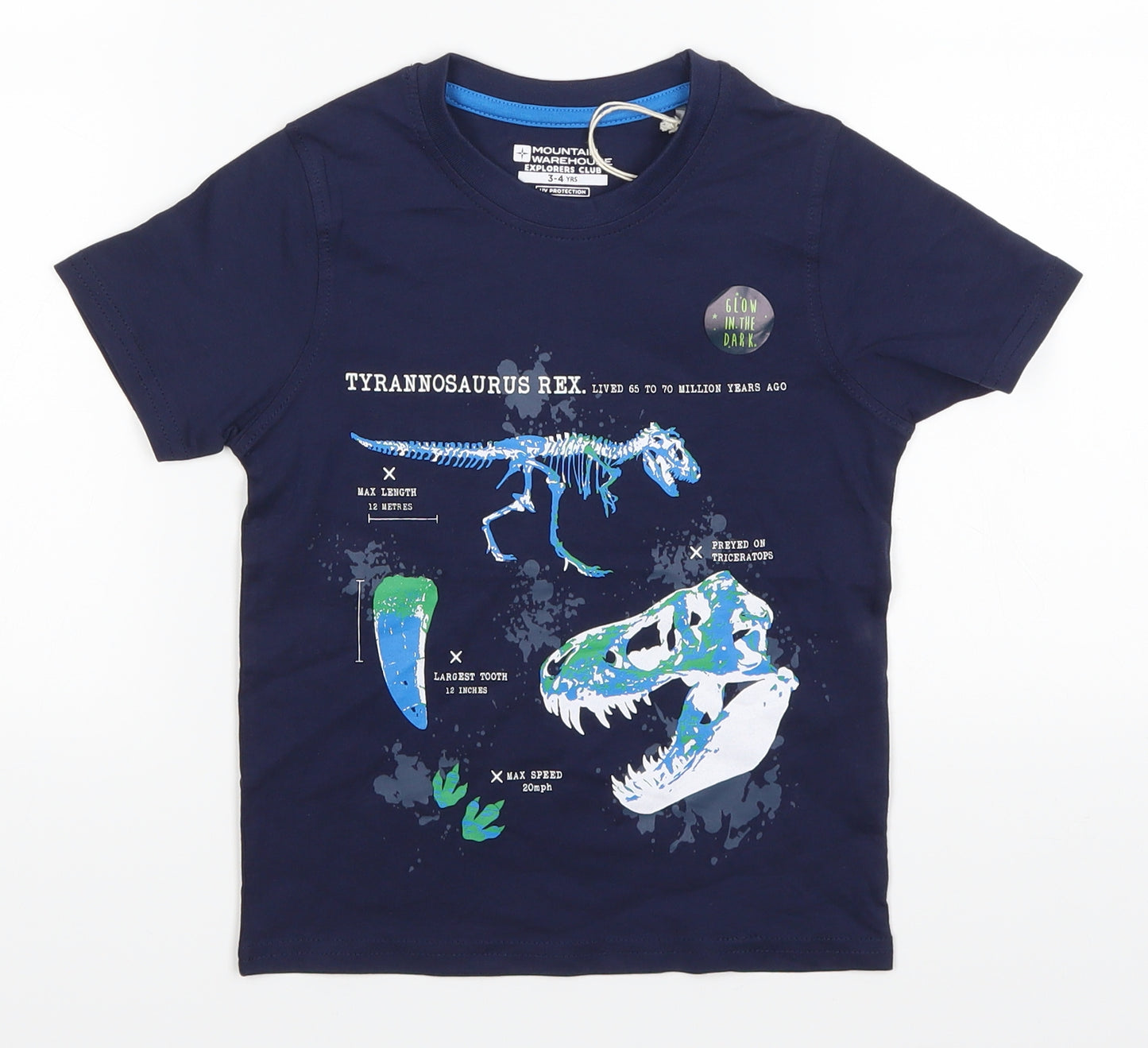 Mountain Warehouse Boys Blue   Basic T-Shirt Size 3-4 Years  - glow in the dark