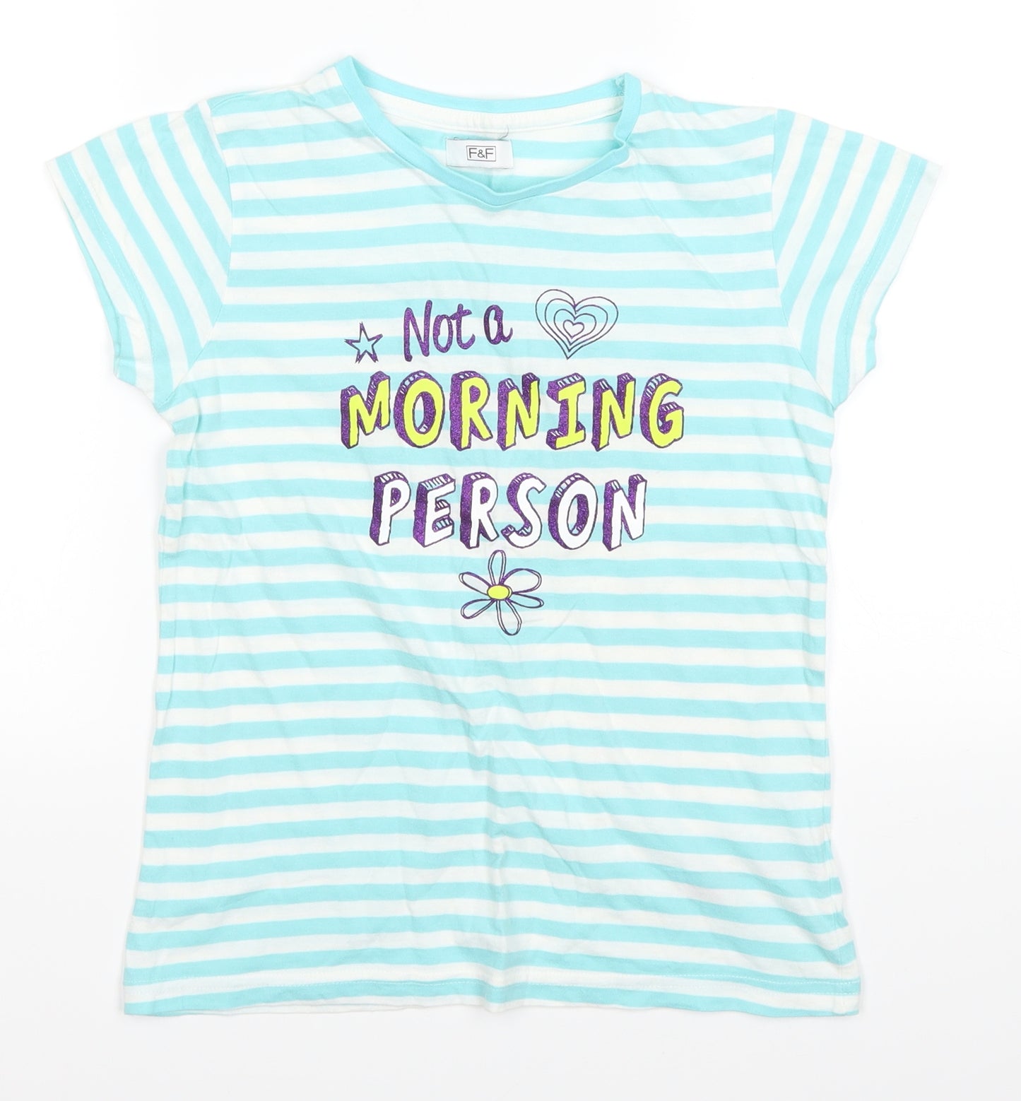 F&F Girls Blue Striped  Basic T-Shirt Size 11-12 Years
