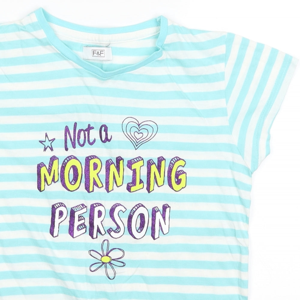 F&F Girls Blue Striped  Basic T-Shirt Size 11-12 Years