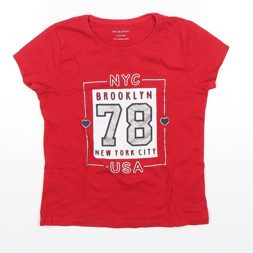 Primark Girls Red   Basic T-Shirt Size 6-7 Years