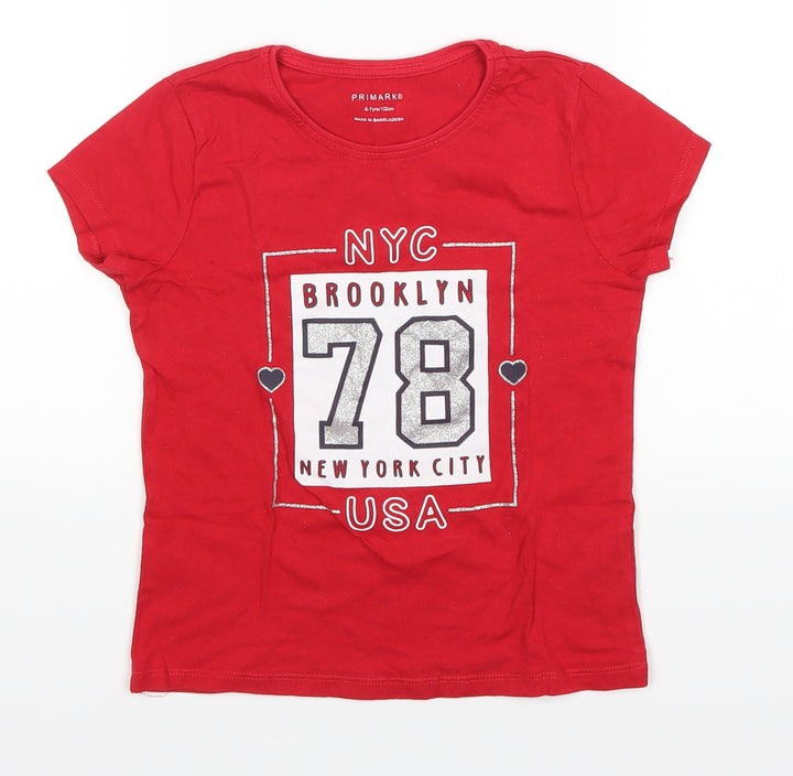 Primark Girls Red Basic T-Shirt Size 6-7 Years