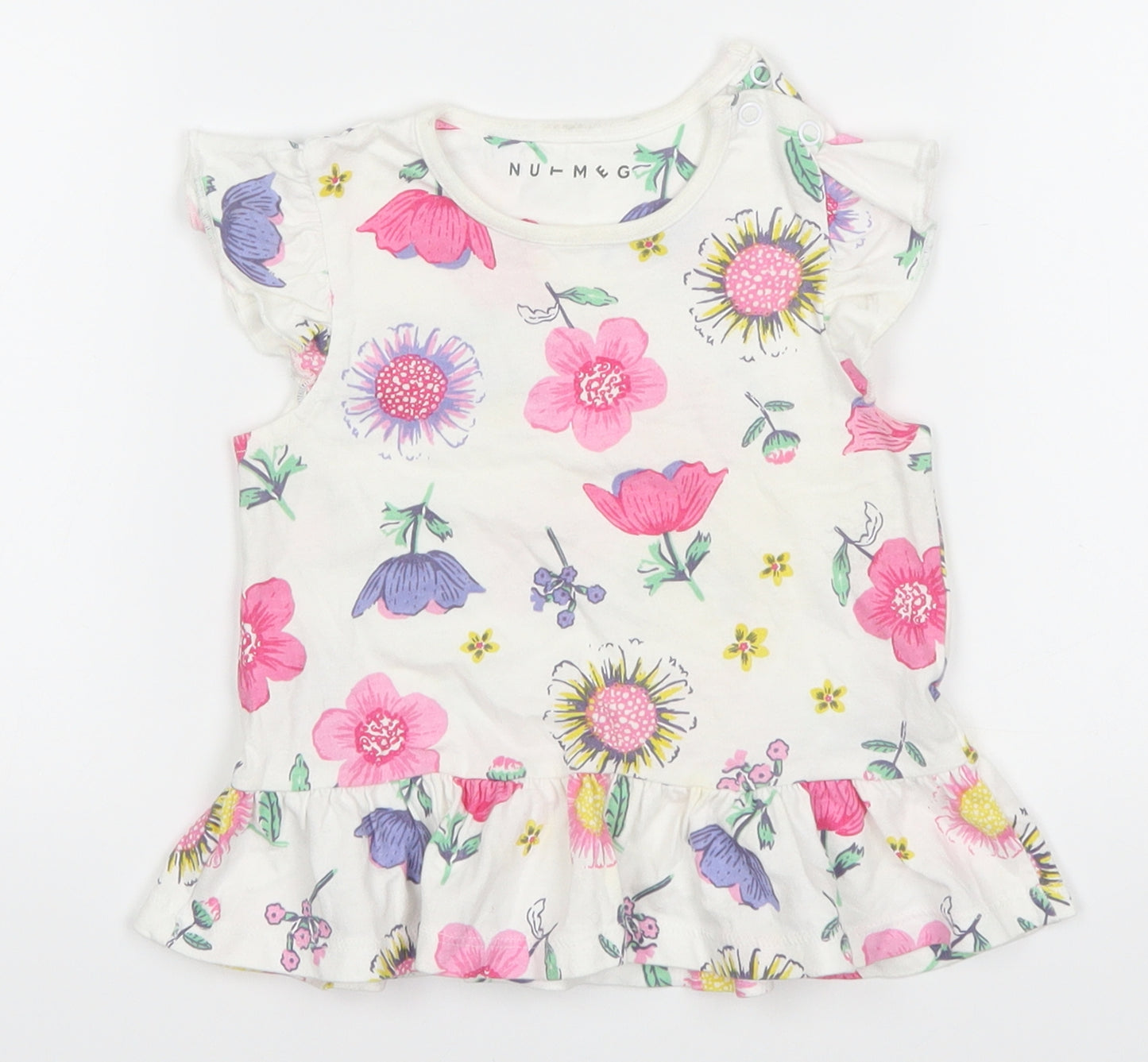 Nutmeg Baby White Floral  Basic T-Shirt Size 12-18 Months