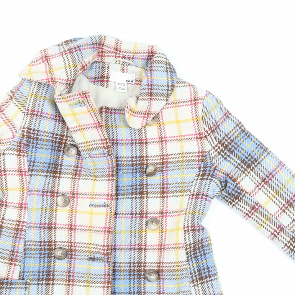 H&M  Girls Multicoloured Check  Jacket Coat Size 10-11 Years