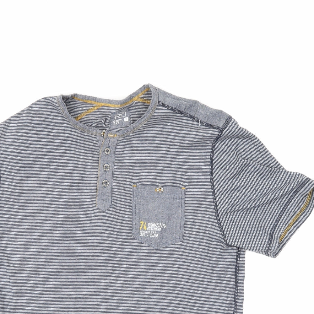 F&F Mens Blue Striped Rayon  T-Shirt Size M