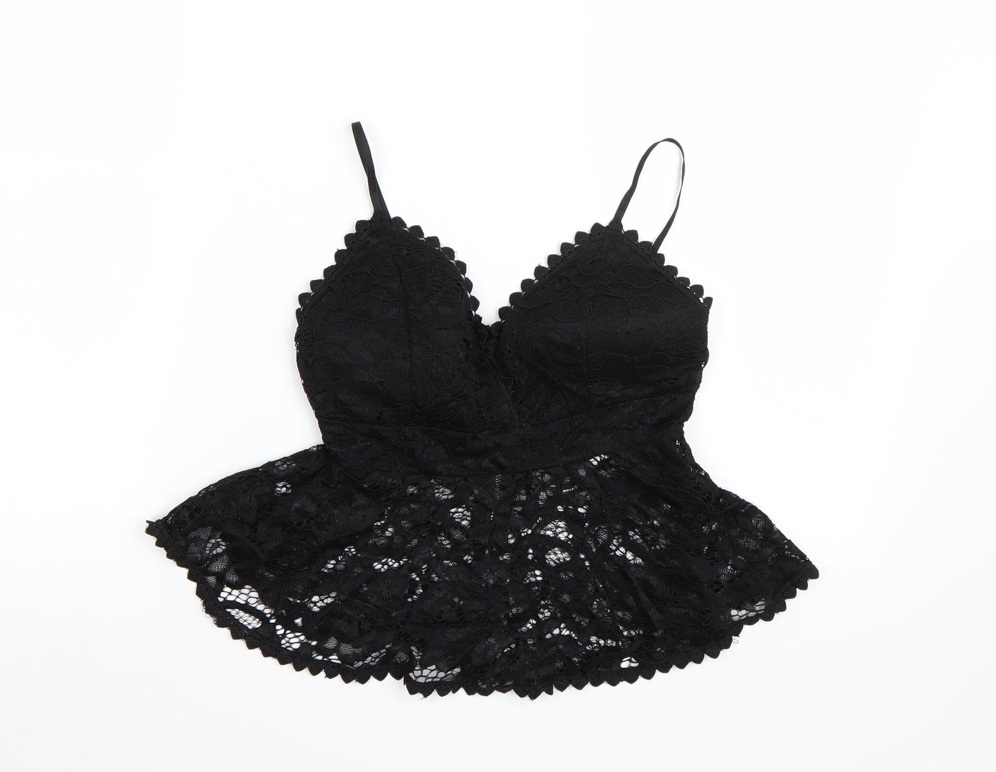 New Look Womens Black  Lace Cropped Tank Size 10