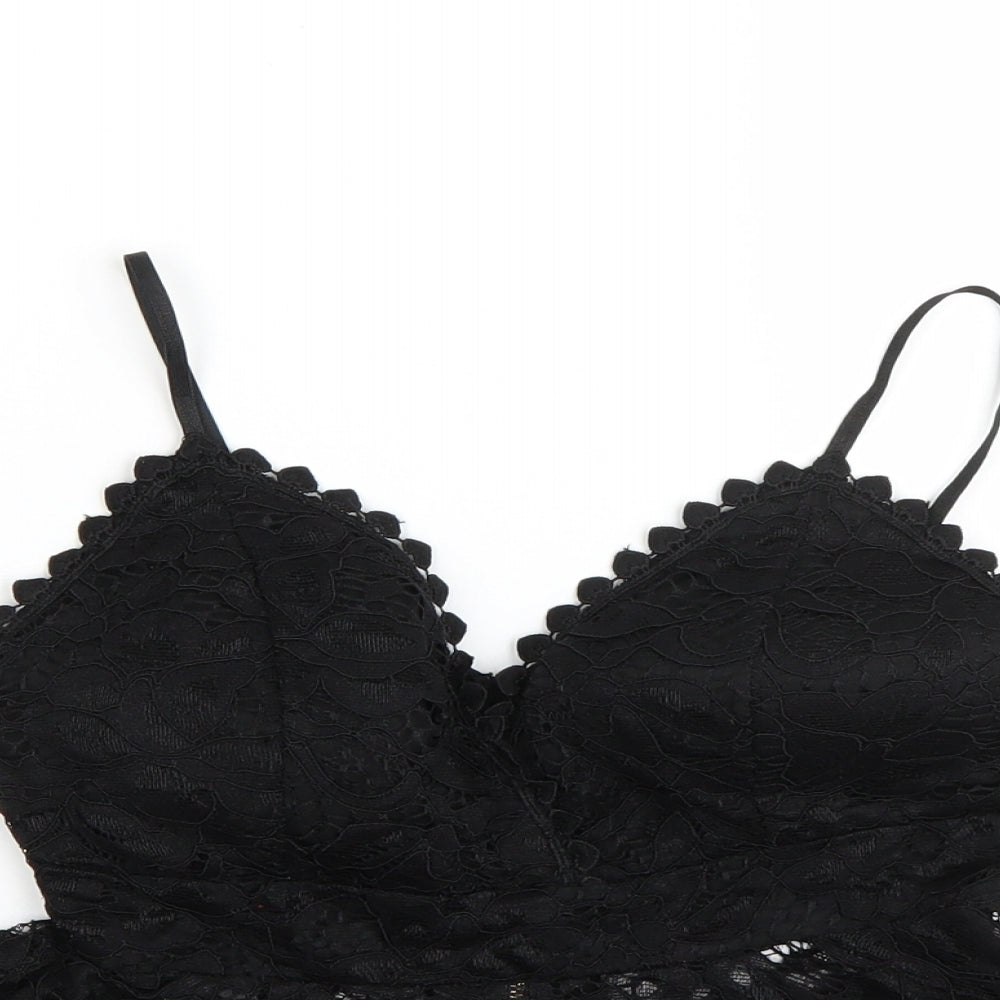 New Look Womens Black  Lace Cropped Tank Size 10
