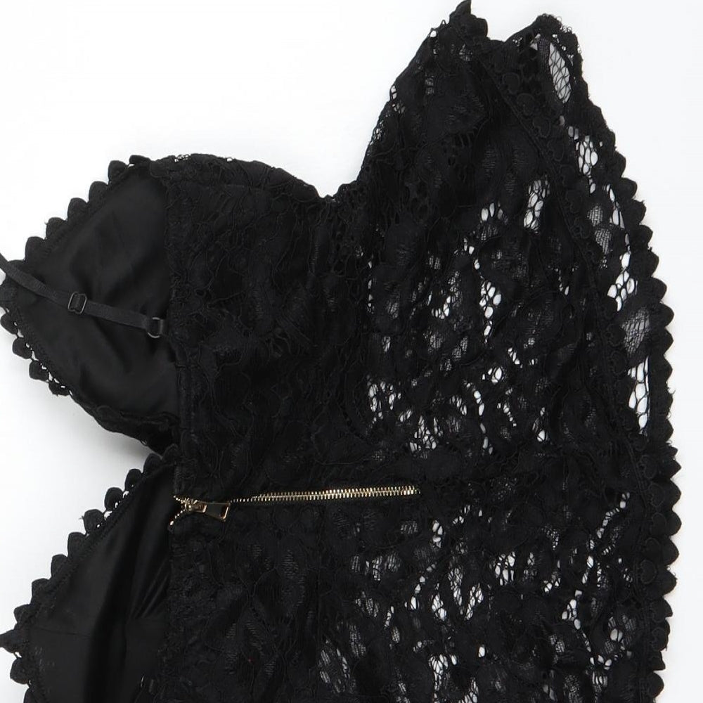 New Look Womens Black  Lace Cropped Tank Size 10