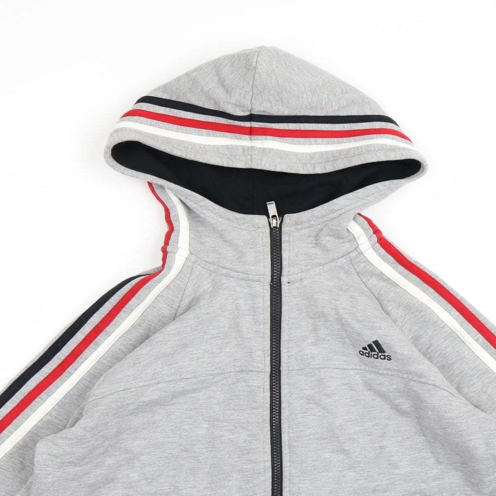 adidas Boys Grey Striped Jersey Full Zip Hoodie Size 13-14 Years