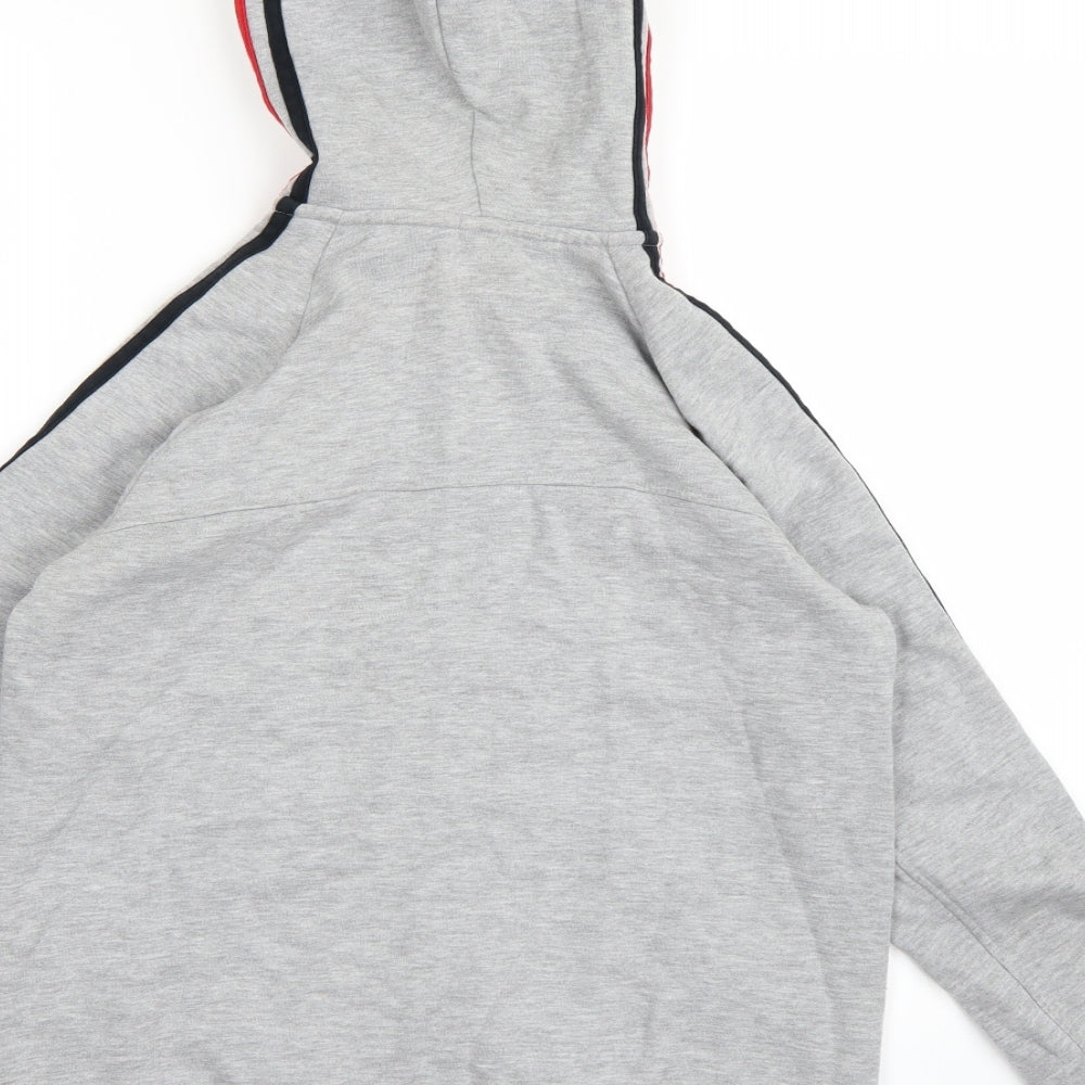 adidas Boys Grey Striped Jersey Full Zip Hoodie Size 13-14 Years
