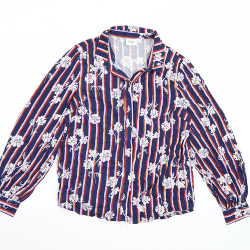 Saint Tropez Womens Blue Striped  Basic Button-Up Size S