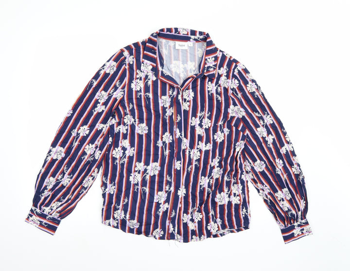 Saint Tropez Womens Blue Striped Basic Button-Up Size S