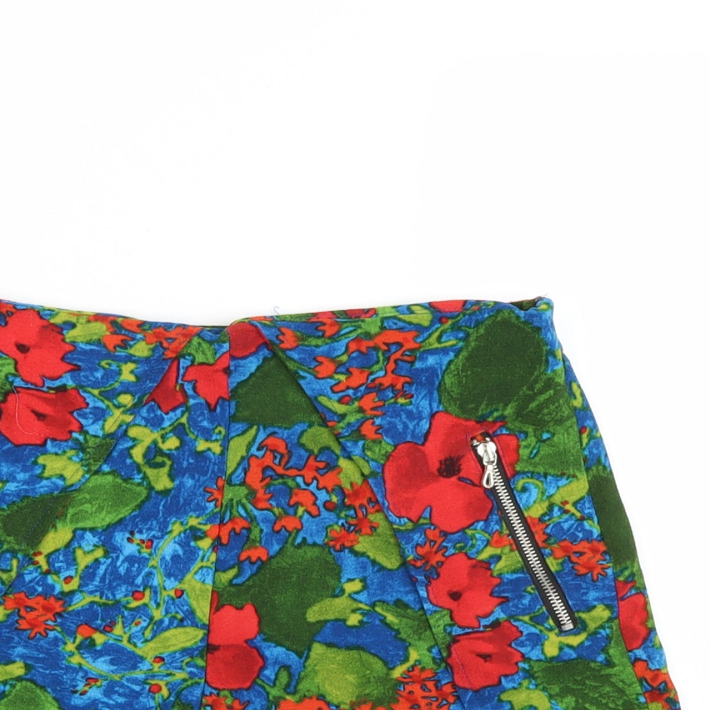 Zara Womens Multicoloured Floral  Paperbag Shorts Size M
