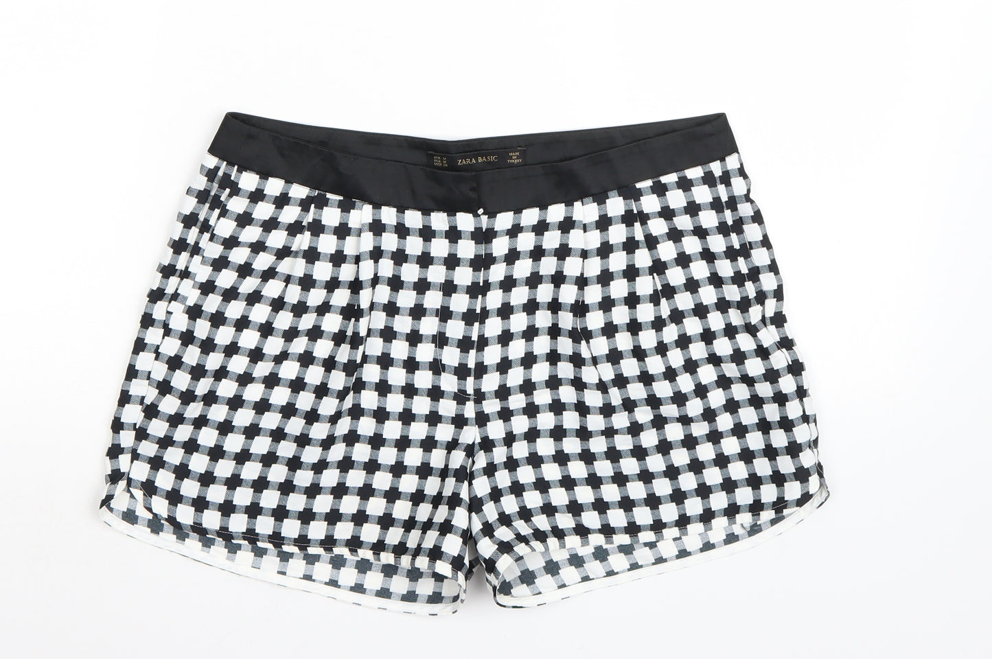 Zara Womens Black Check  Paperbag Shorts Size M