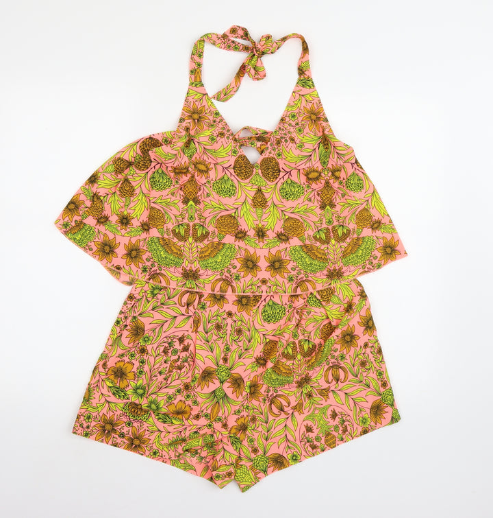 H&M Womens Pink Floral Chiffon Playsuit One-Piece Size 10 L3 in