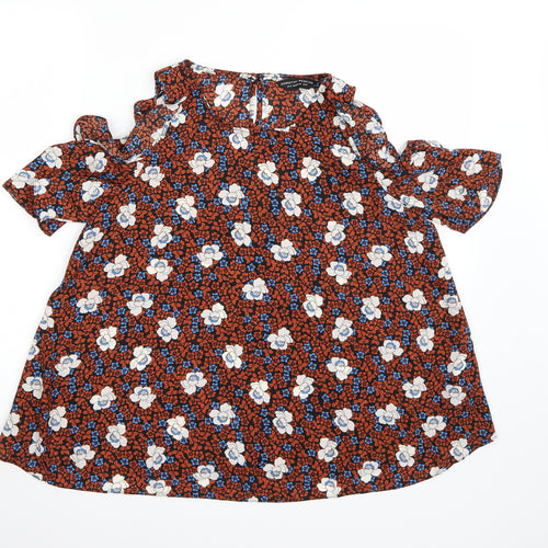Dorothy Perkins Womens Orange Floral Chiffon Basic Blouse Size 12