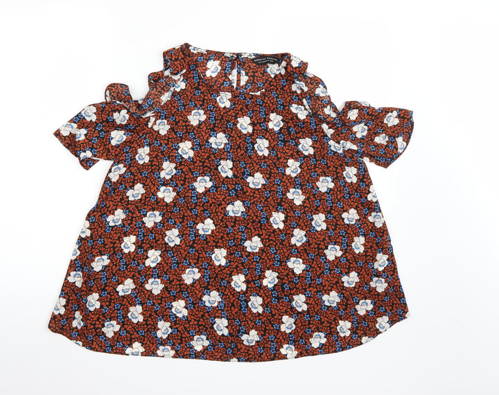 Dorothy Perkins Womens Orange Floral Chiffon Basic Blouse Size 12