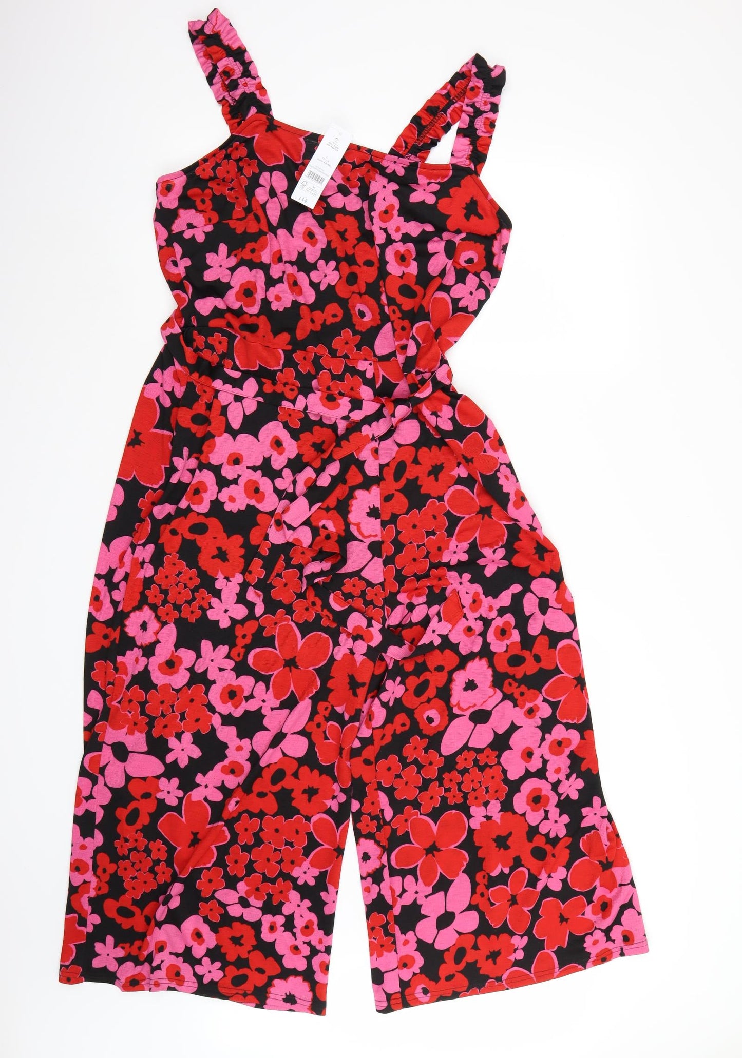 George Womens Black Floral  Jumpsuit One-Piece Size 16 L21 in