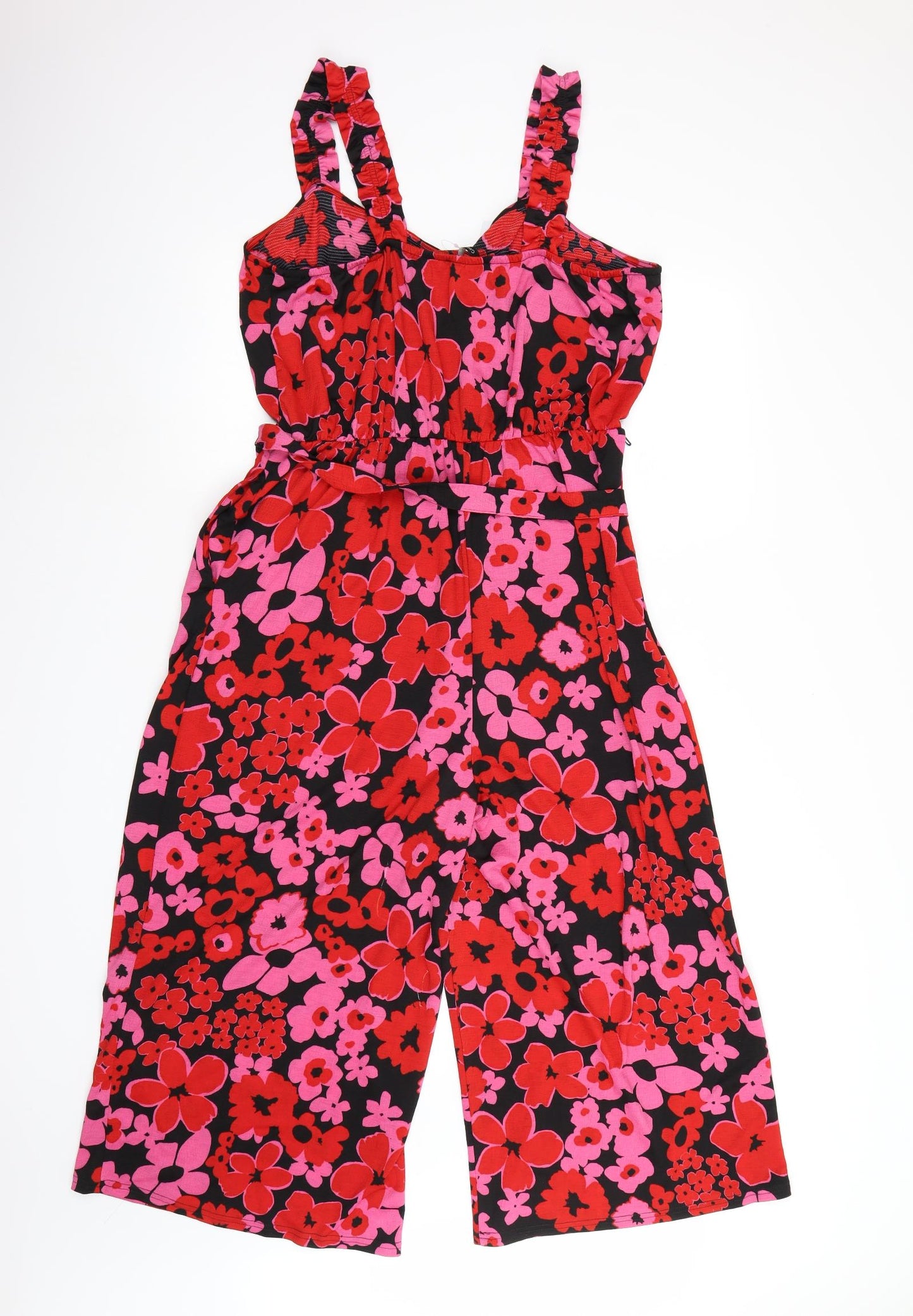 George Womens Black Floral  Jumpsuit One-Piece Size 16 L21 in