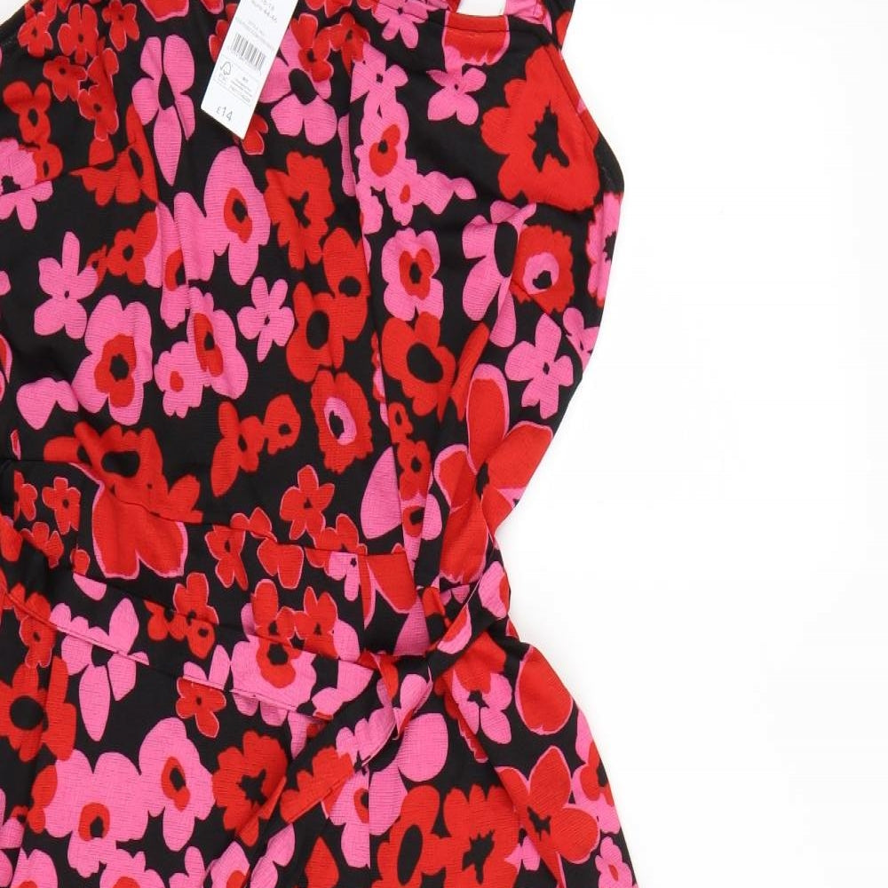 George Womens Black Floral  Jumpsuit One-Piece Size 16 L21 in