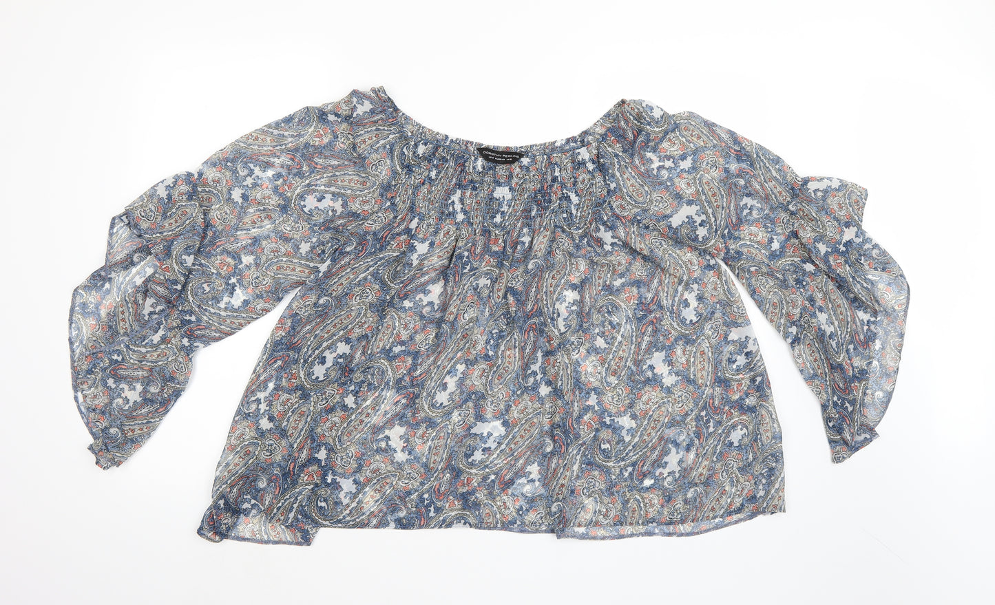Dorothy Perkins Womens Blue Paisley Chiffon Basic Blouse Size 12  - Flared Sleeves