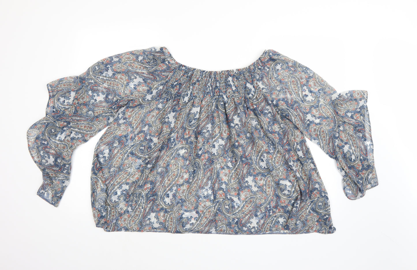 Dorothy Perkins Womens Blue Paisley Chiffon Basic Blouse Size 12  - Flared Sleeves