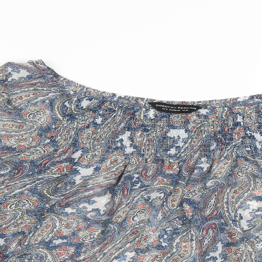 Dorothy Perkins Womens Blue Paisley Chiffon Basic Blouse Size 12  - Flared Sleeves