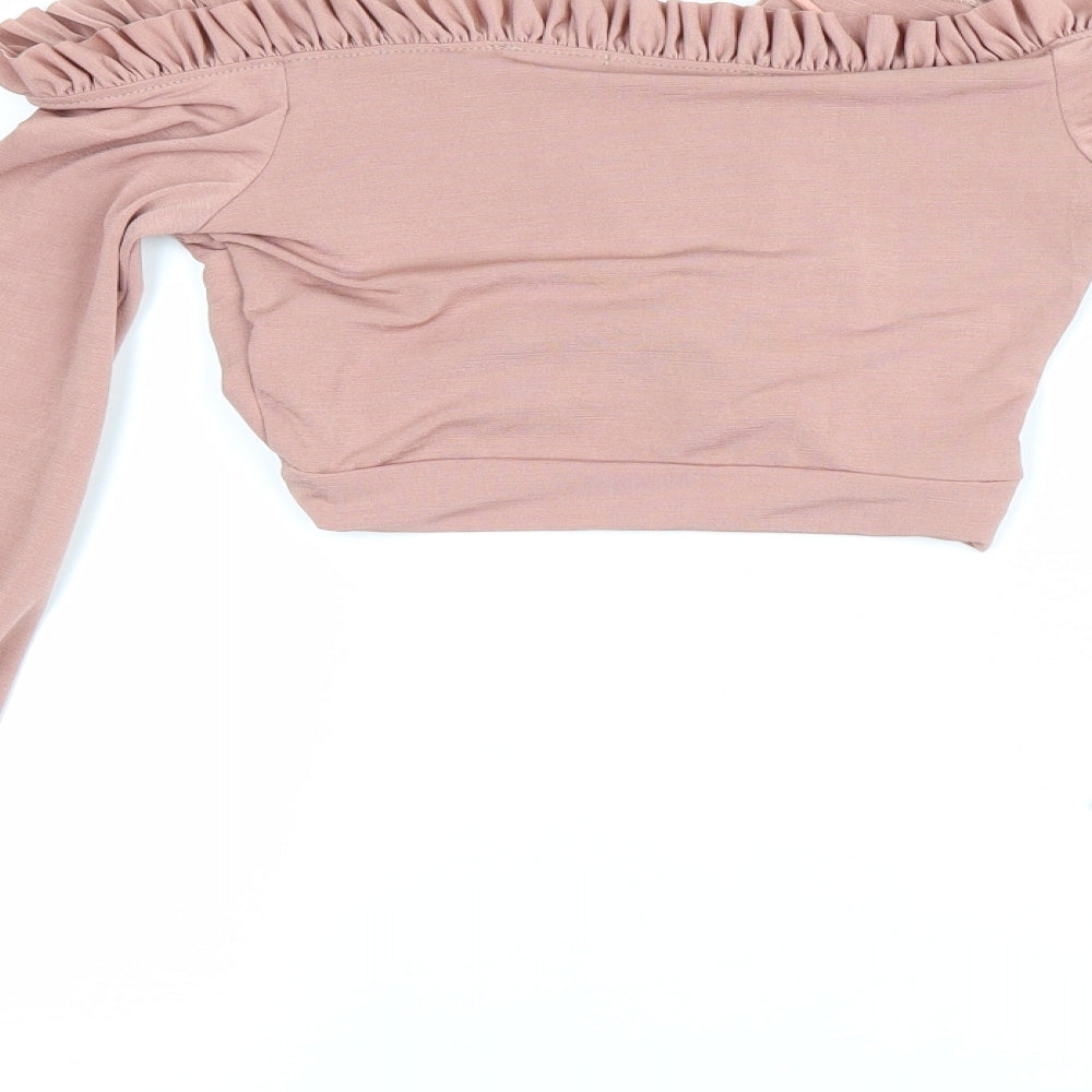 PRETTYLITTLETHING Womens Pink   Cropped Blouse Size 4