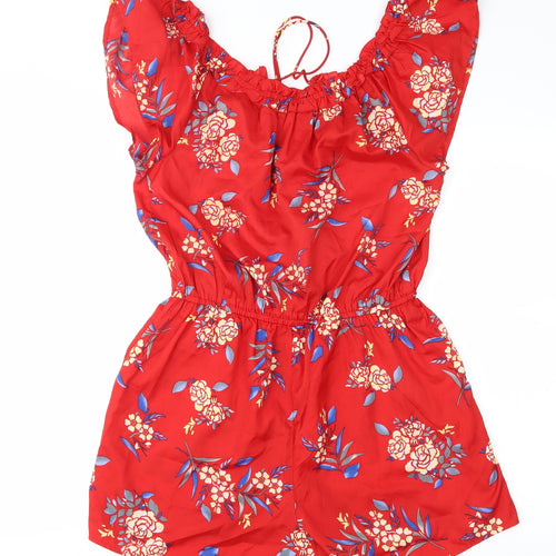 Primark Womens Red Floral  Playsuit One-Piece Size 12