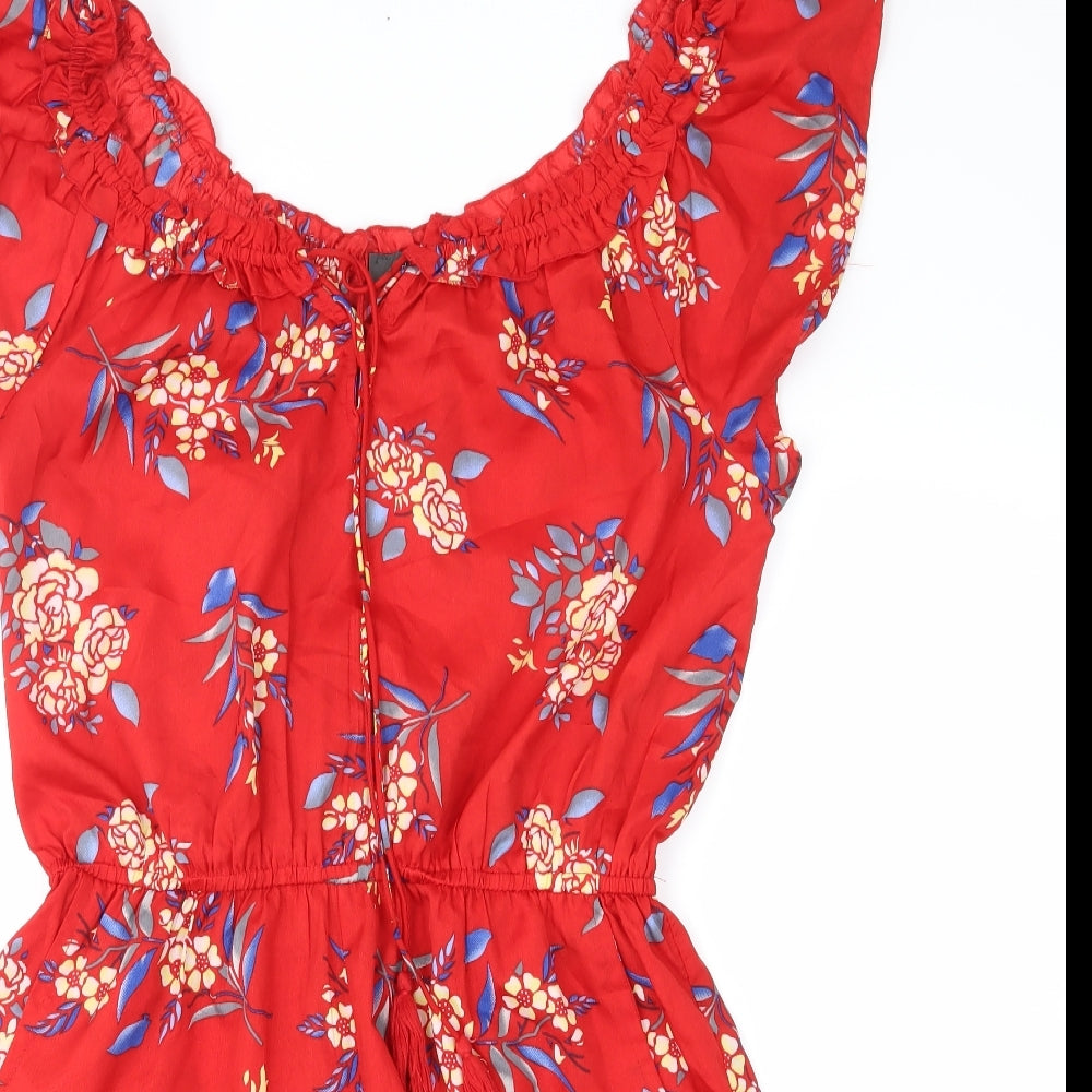 Primark Womens Red Floral  Playsuit One-Piece Size 12
