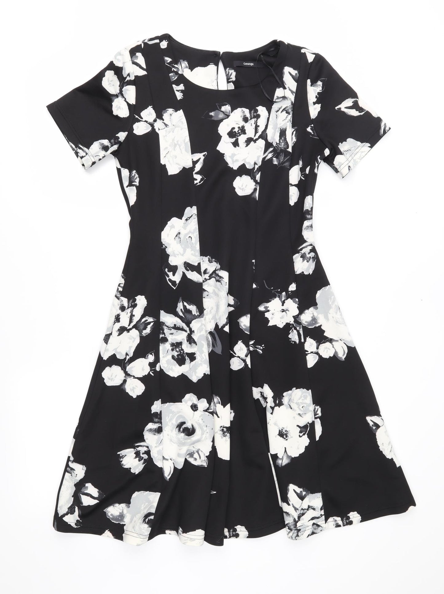 George Womens Black Floral  A-Line  Size 12