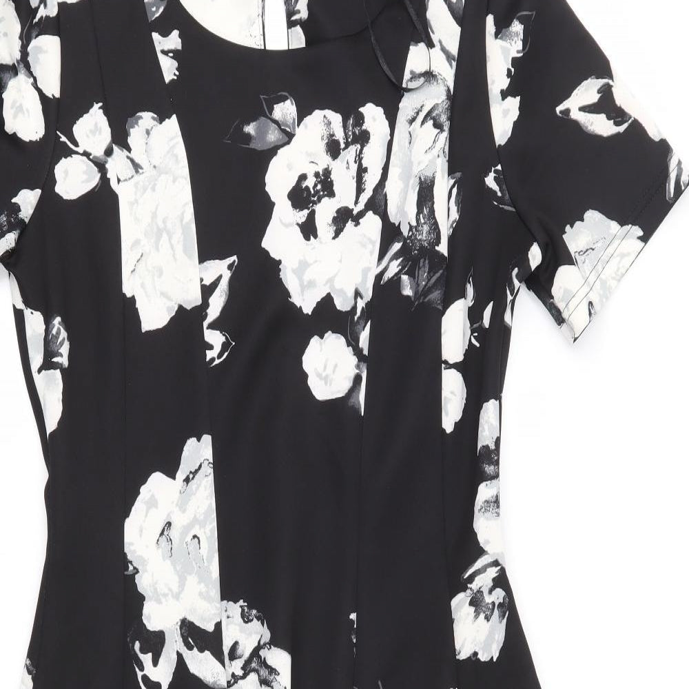 George Womens Black Floral  A-Line  Size 12