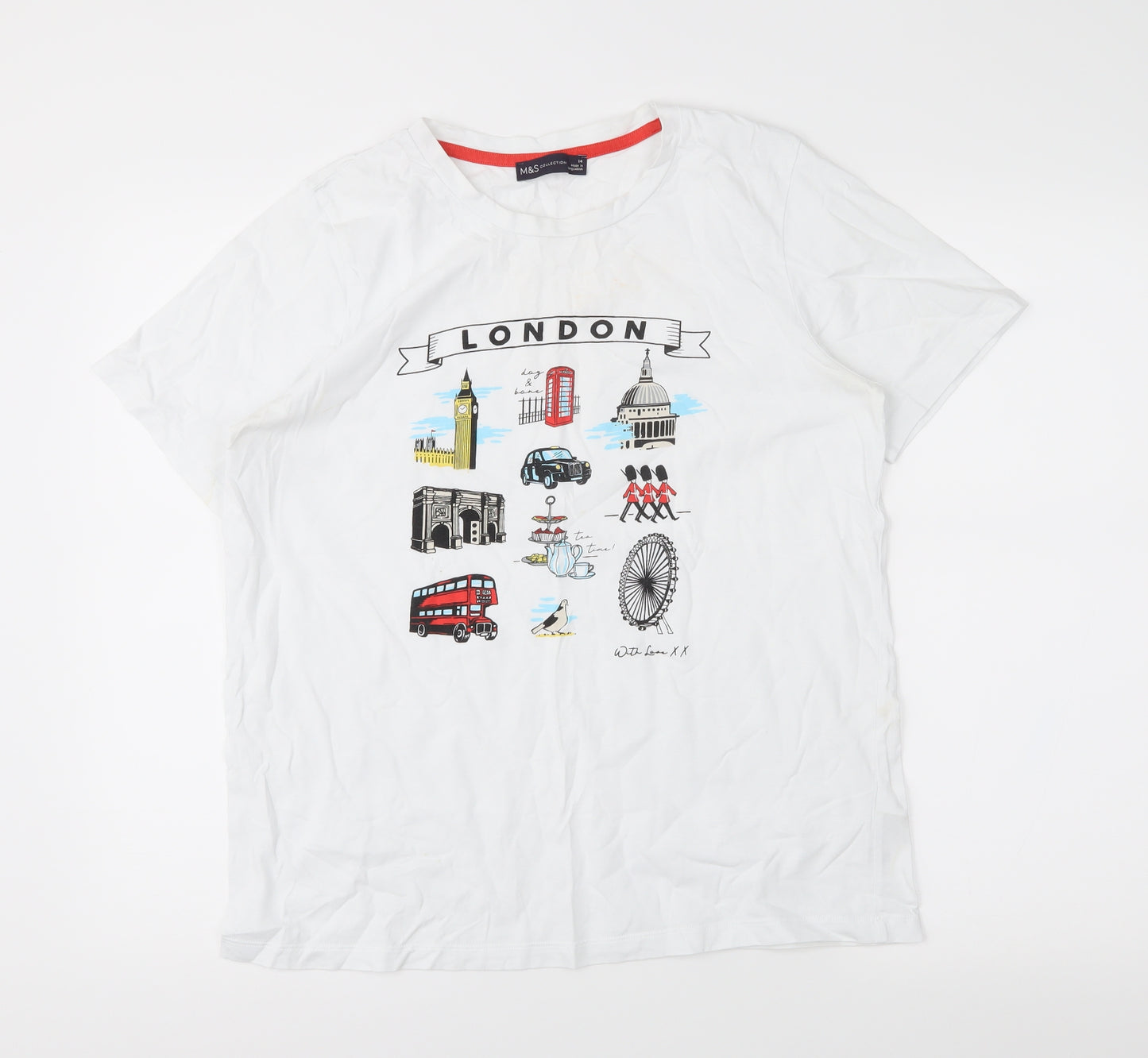 M&S Womens White   Basic T-Shirt Size 14