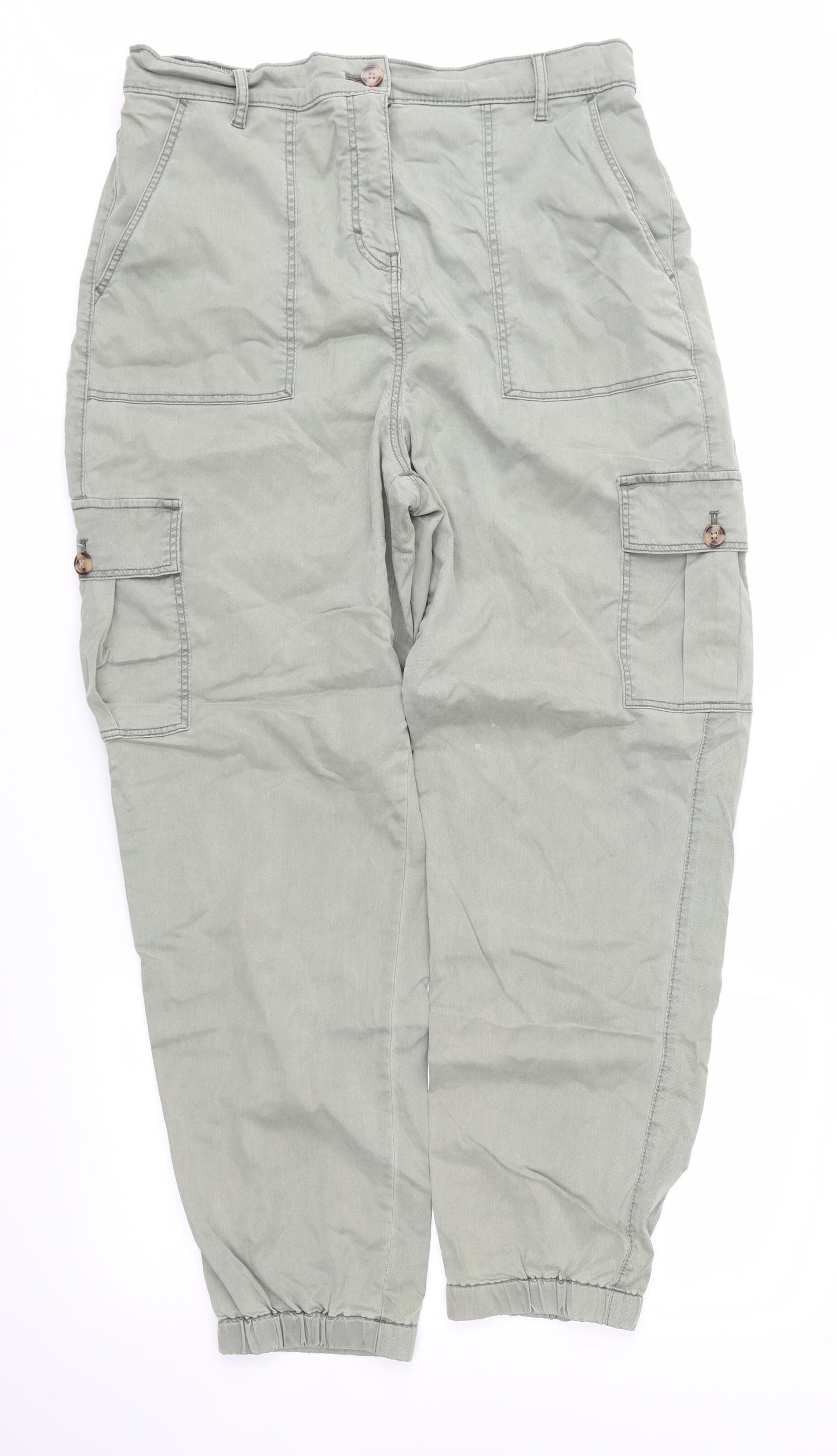 M&S Womens Green   Cargo Trousers Size 14 L28 in