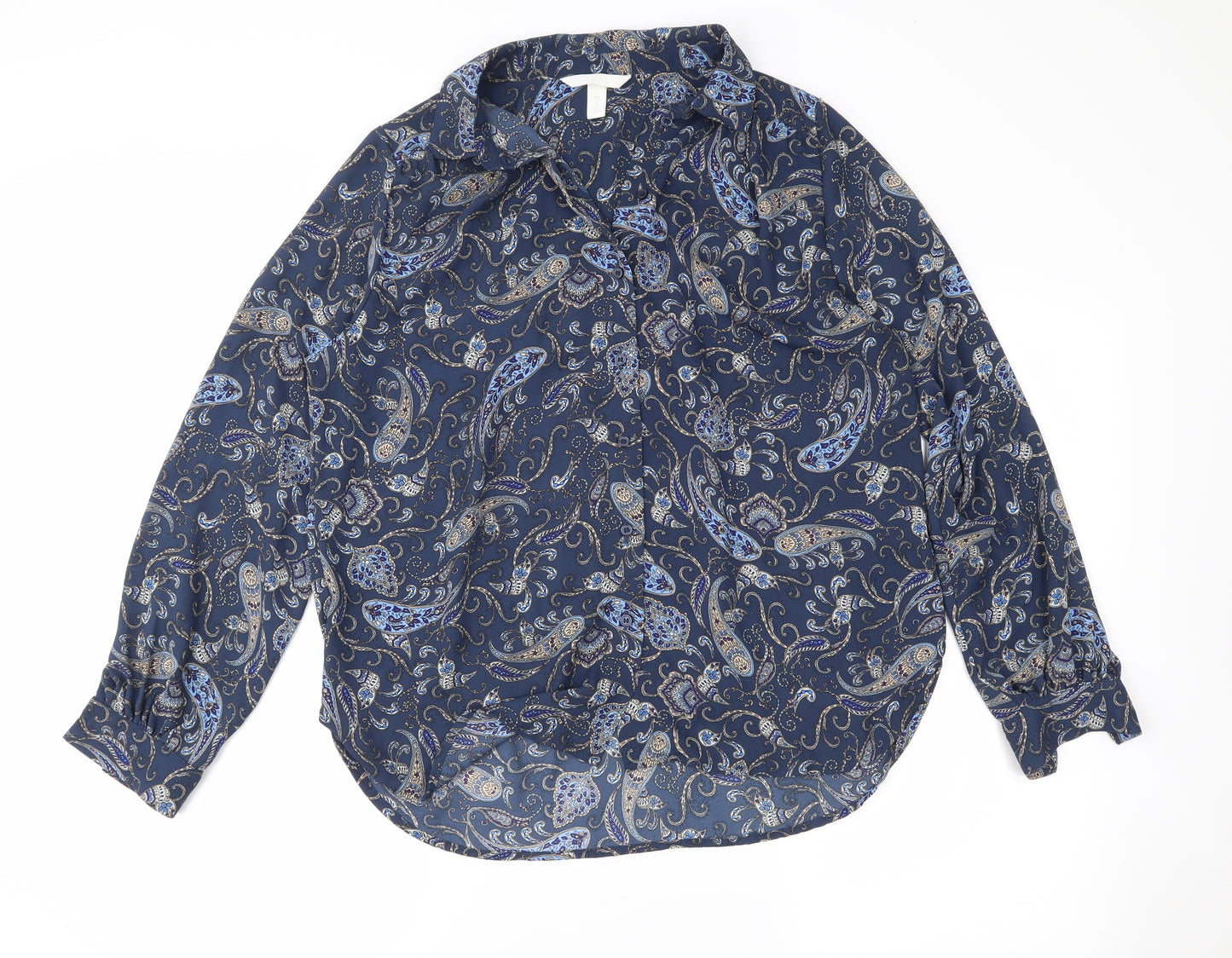 H&M Womens Blue Paisley  Basic Button-Up Size 12