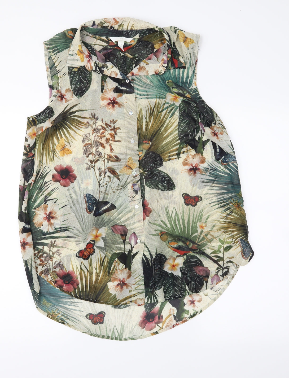H&M Womens Green Floral  Basic Button-Up Size 14