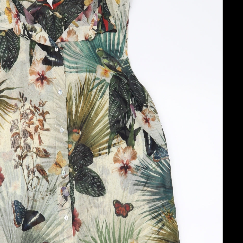 H&M Womens Green Floral  Basic Button-Up Size 14