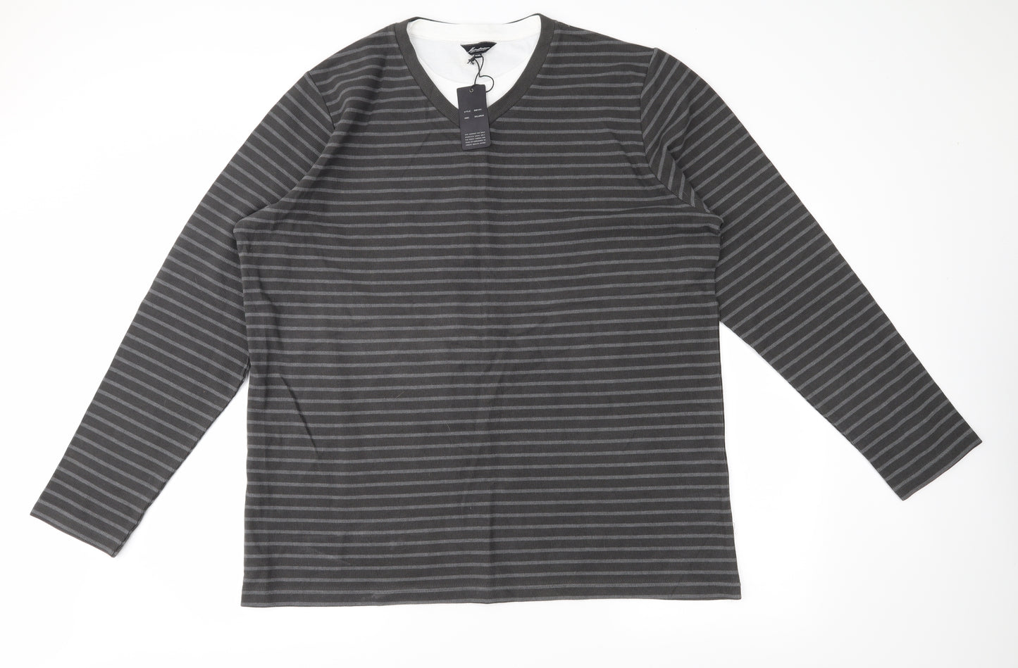 Mainstream Mens Grey Striped  Pullover Jumper Size 2XL