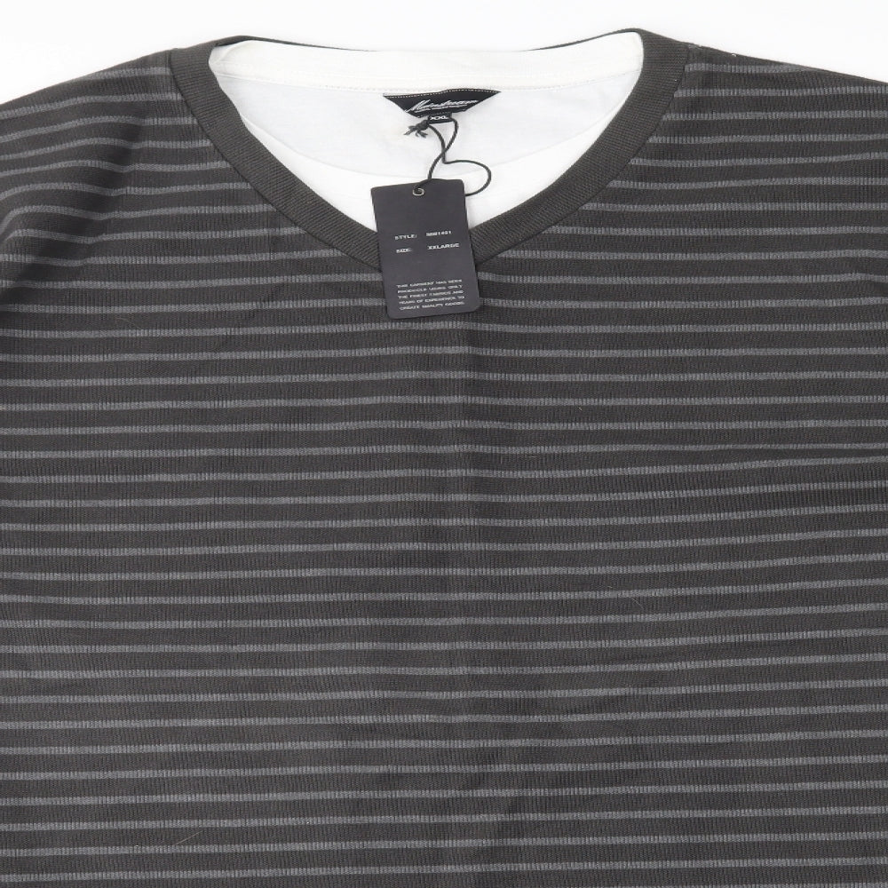 Mainstream Mens Grey Striped  Pullover Jumper Size 2XL