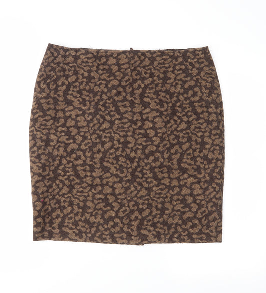 Front view of Per Una women’s brown animal print straight & pencil skirt, size UK 14