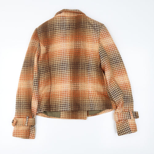 Stradivarius Womens Orange Plaid  Pea Coat Coat Size M