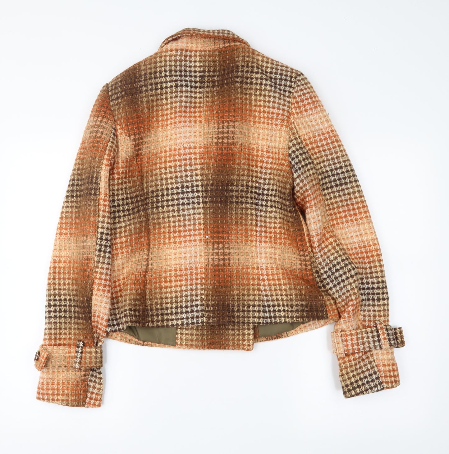 Stradivarius Womens Orange Plaid  Pea Coat Coat Size M
