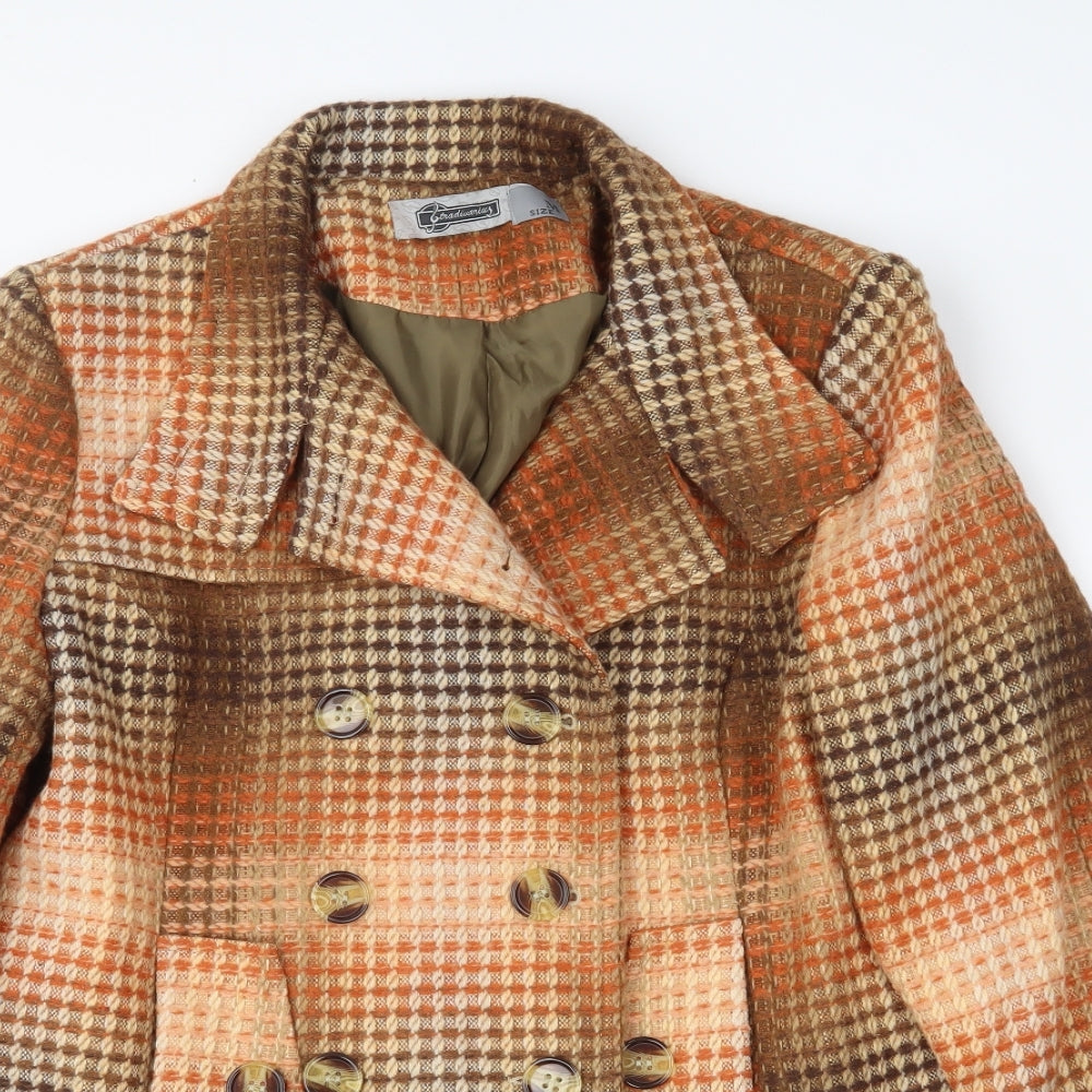 Stradivarius Womens Orange Plaid  Pea Coat Coat Size M