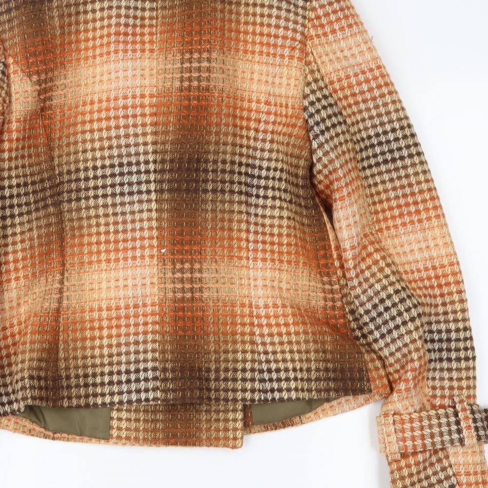 Stradivarius Womens Orange Plaid  Pea Coat Coat Size M