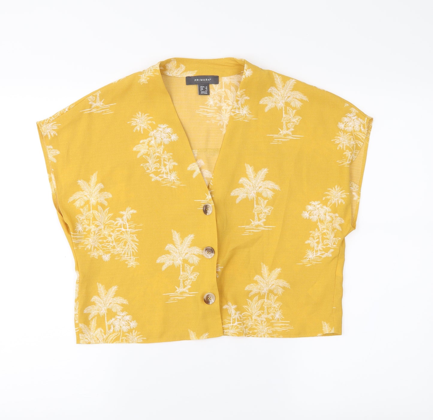 Primark Womens Yellow Floral  Cropped Button-Up Size 10