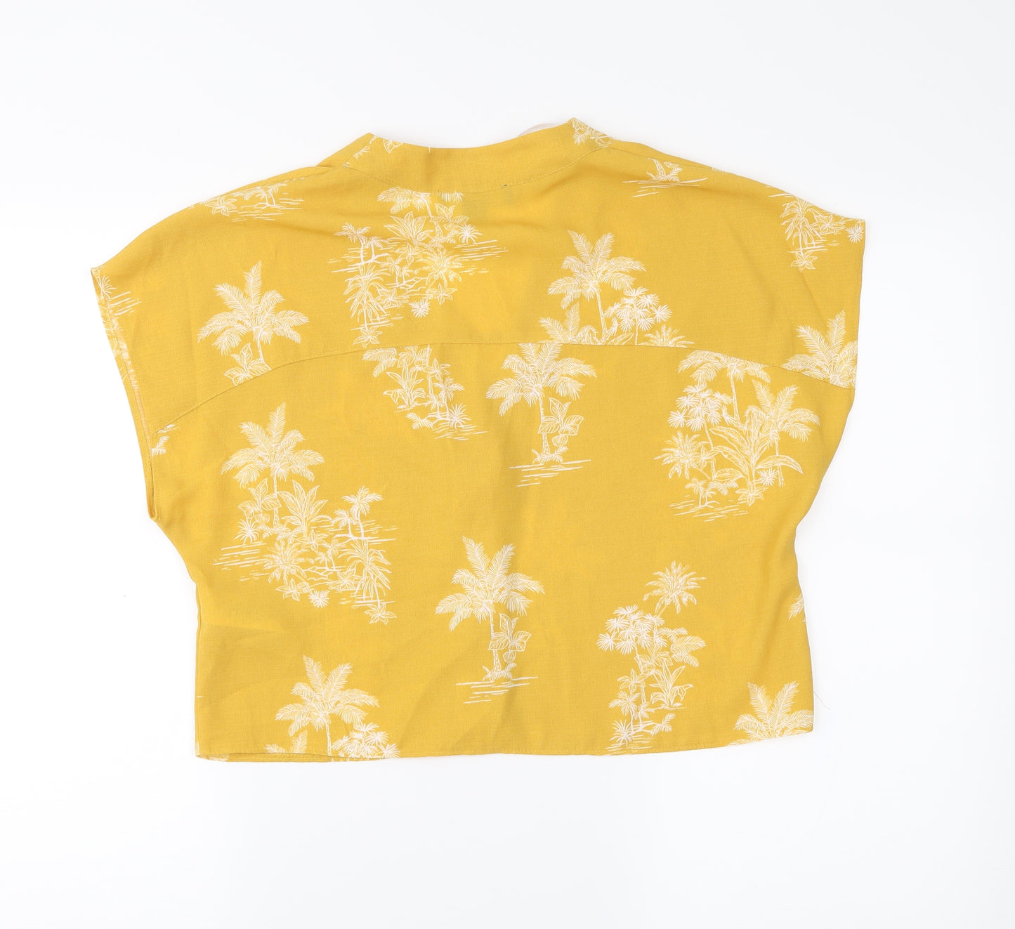 Primark Womens Yellow Floral  Cropped Button-Up Size 10