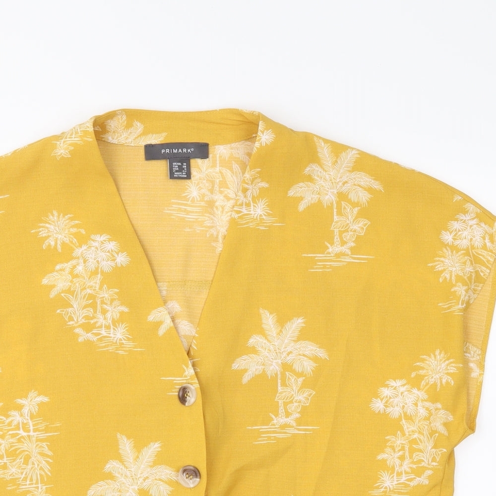 Primark Womens Yellow Floral  Cropped Button-Up Size 10