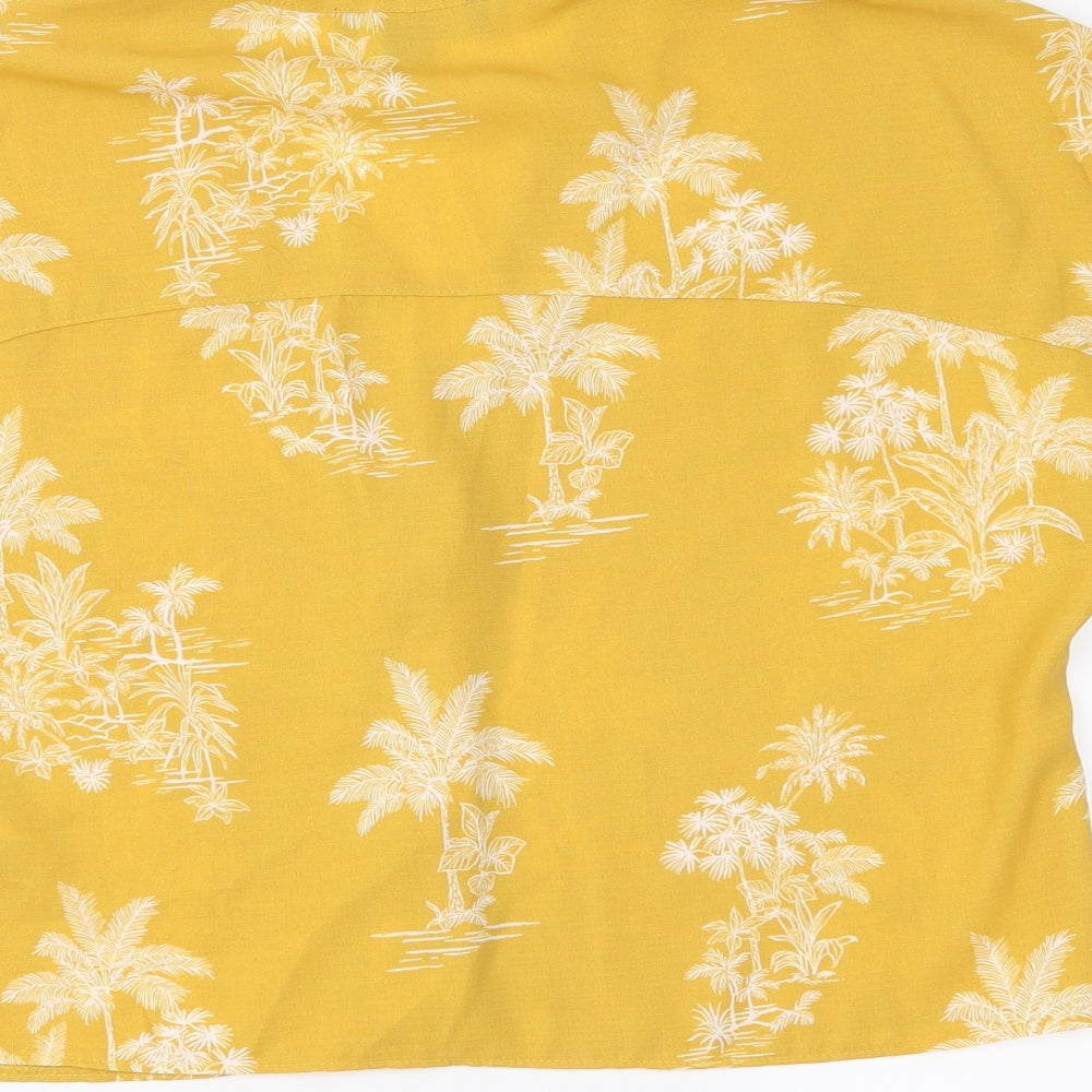 Primark Womens Yellow Floral  Cropped Button-Up Size 10
