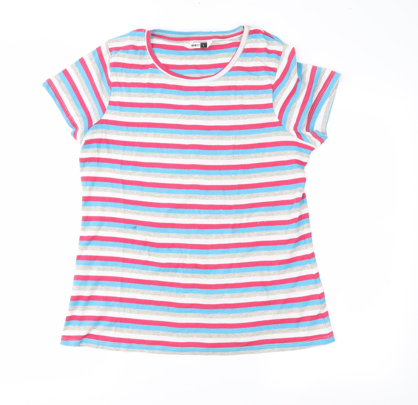 Pep & co Womens Pink Striped  Basic Polo Size L