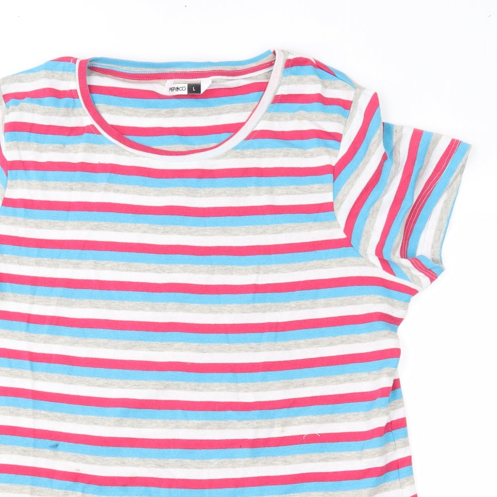 Pep & co Womens Pink Striped  Basic Polo Size L